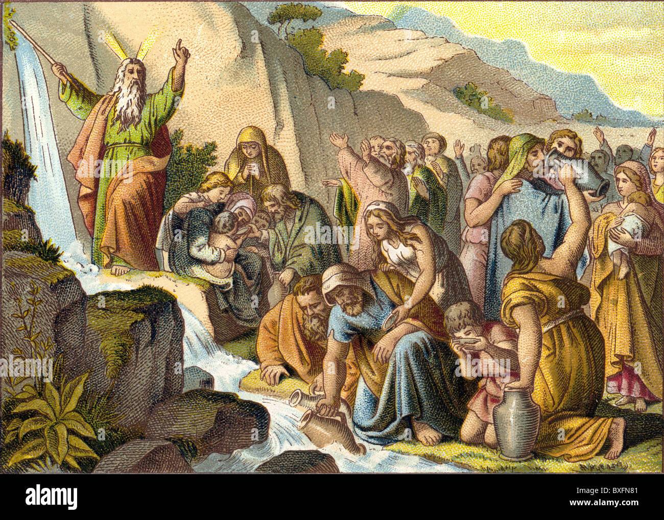 Religion, scènes bibliques, ancien Testament, Moïse frappe l'eau de la pierre, Allemagne, vers 1922, droits additionnels-Clearences-non disponible Banque D'Images