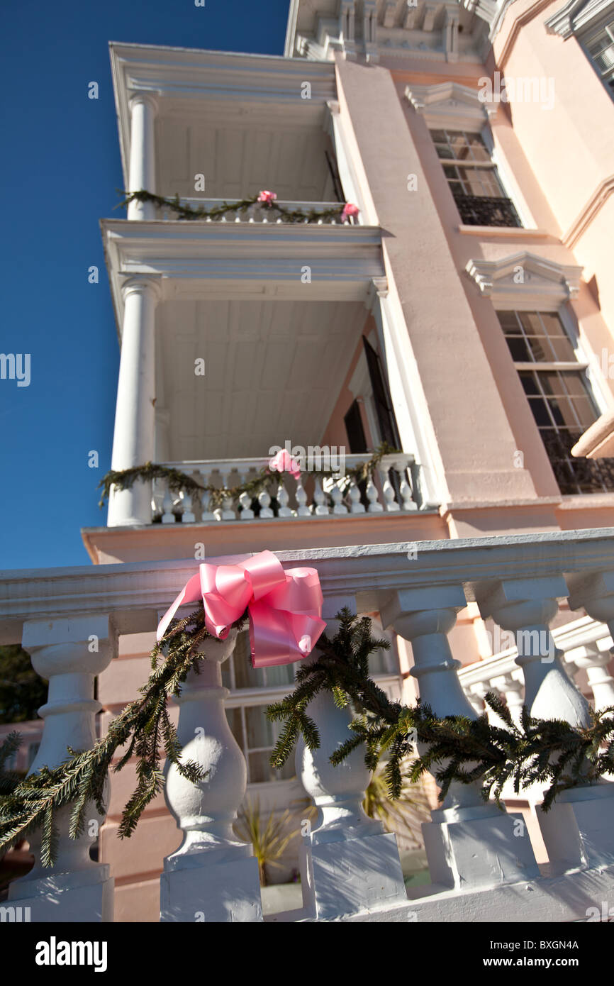 Palmer House historique Bed & Breakfast Décorées pour Noël à Charleston, SC. Banque D'Images