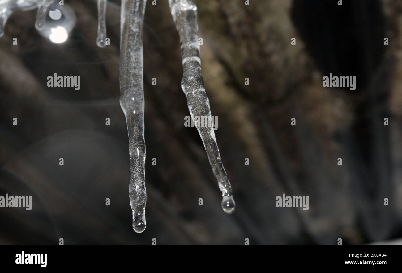 Les glaçons, toit, gouttières, caniveaux, hiver, congelés Banque D'Images
