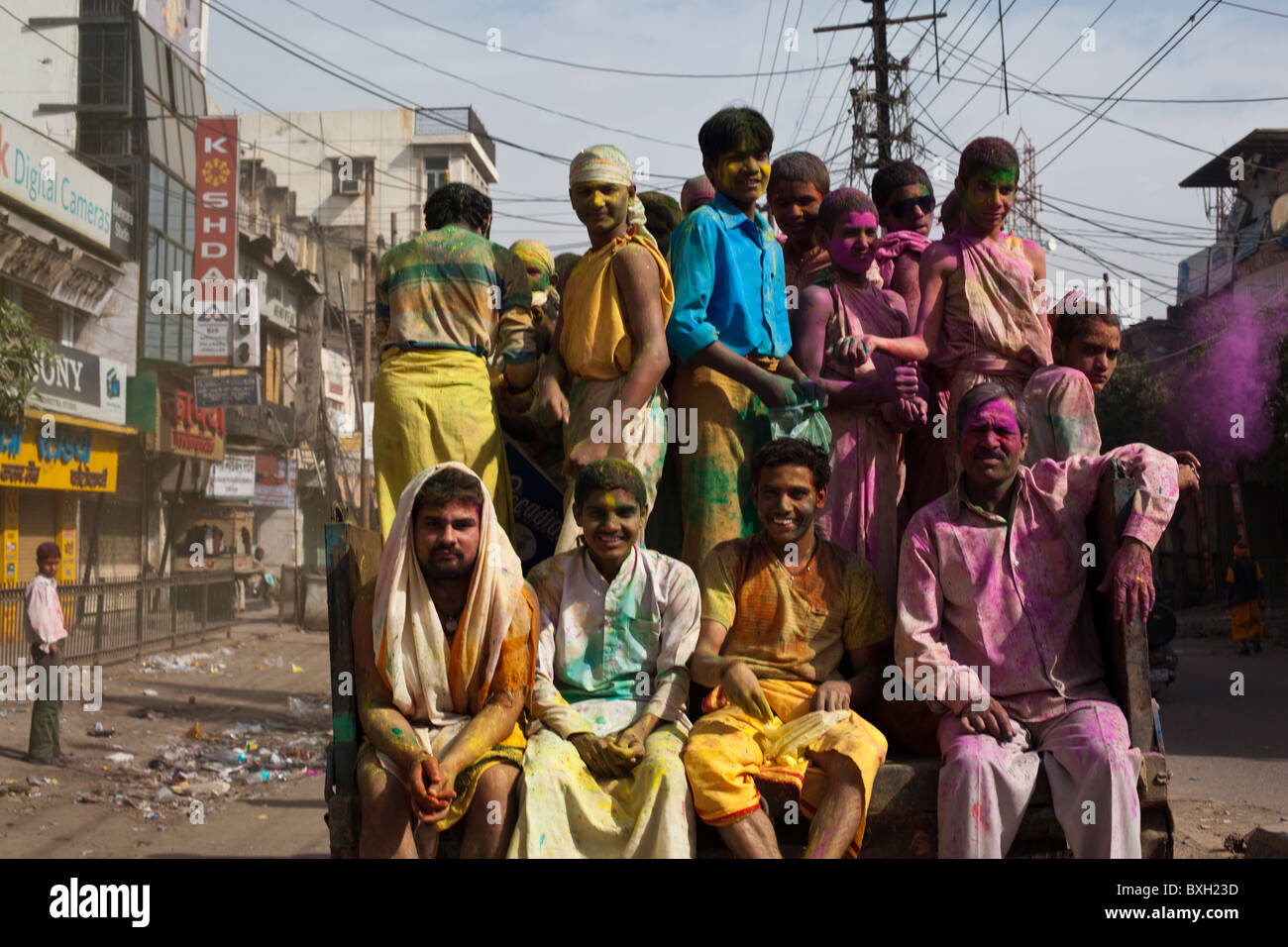 Holi, festival des couleurs, Mathura, Inde Banque D'Images