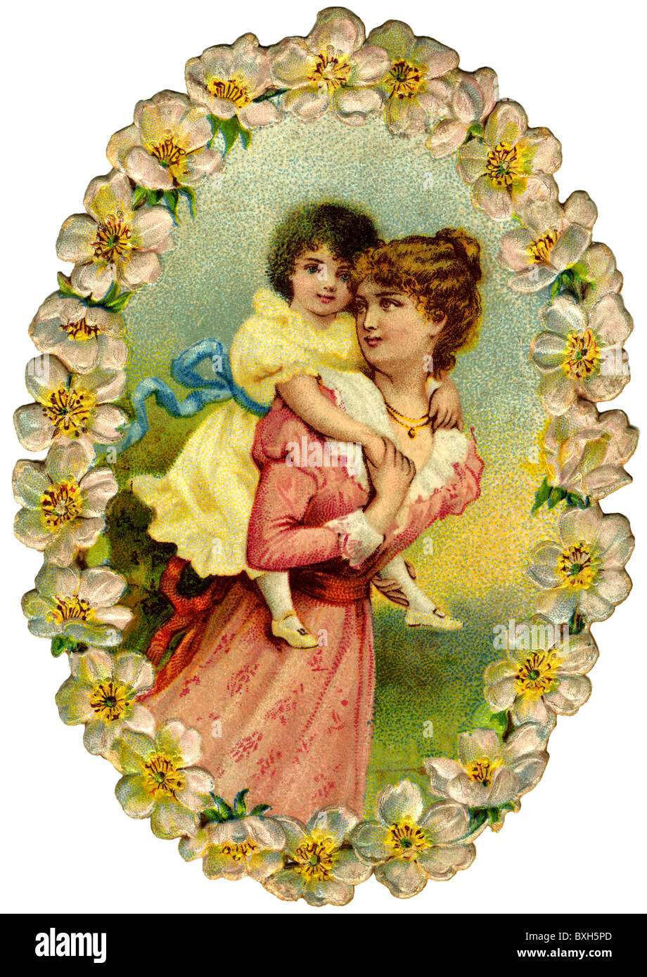 Kitsch / souvenir, mère avec fille dans cadre floral, lithographie, Allemagne, vers 1900, droits additionnels-Clearences-non disponible Banque D'Images