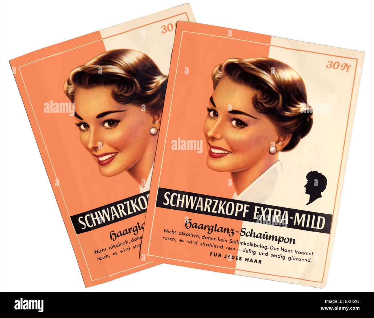 Cosmétiques, soins capillaires, deux paquets de Schwarzkopf Shampooing, Allemagne, vers 1953, droits additionnels-Clearences-non disponible Banque D'Images
