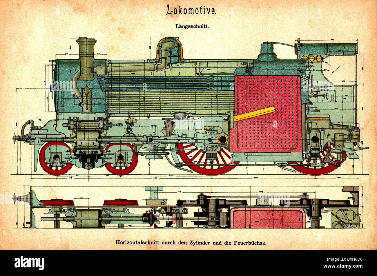 Transport / transport, chemin de fer, locomotive, section transversale, projet de construction, Allemagne, vers 1907, droits additionnels-Clearences-non disponible Banque D'Images