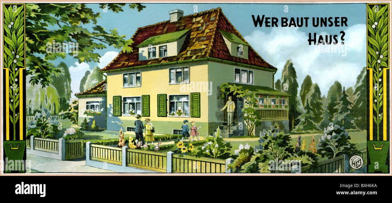 Jeux, jeu de société, 'Wer baut unser Haus' (qui construit notre maison", couverture, Allemagne, vers 1930, droits supplémentaires-Clearences-non disponible Banque D'Images