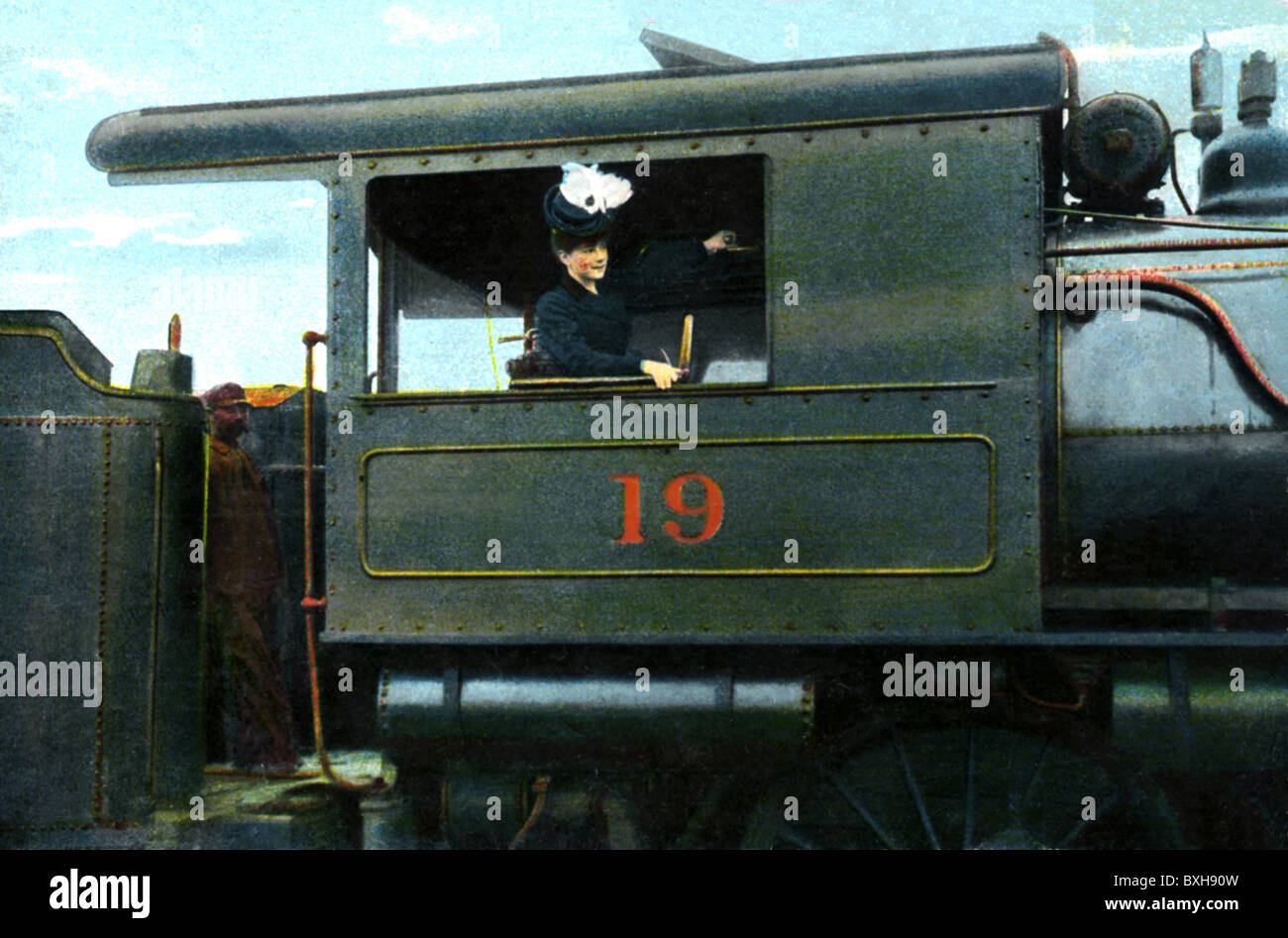 Transport / transport, chemin de fer, locomotive avec femme comme conducteur de moteur, ingénieur, Atlanta & West point Railroad Company et Western Railway of Alabama, États-Unis, vers 1913, droits supplémentaires-Clearences-non disponible Banque D'Images