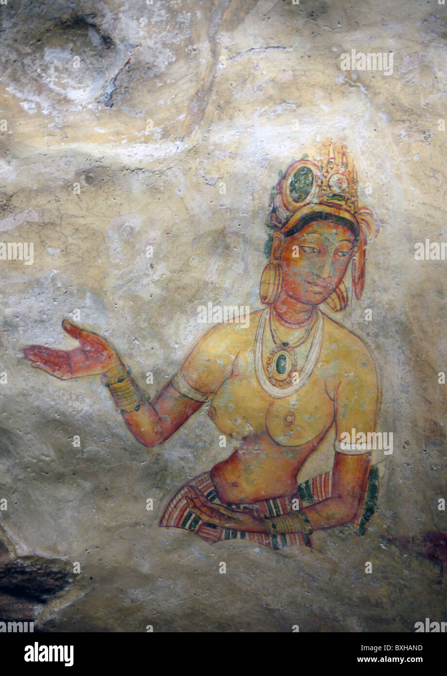 Fresque ancienne d'une femme au Rocher du Lion Sigiriya, Sri Lanka Banque D'Images