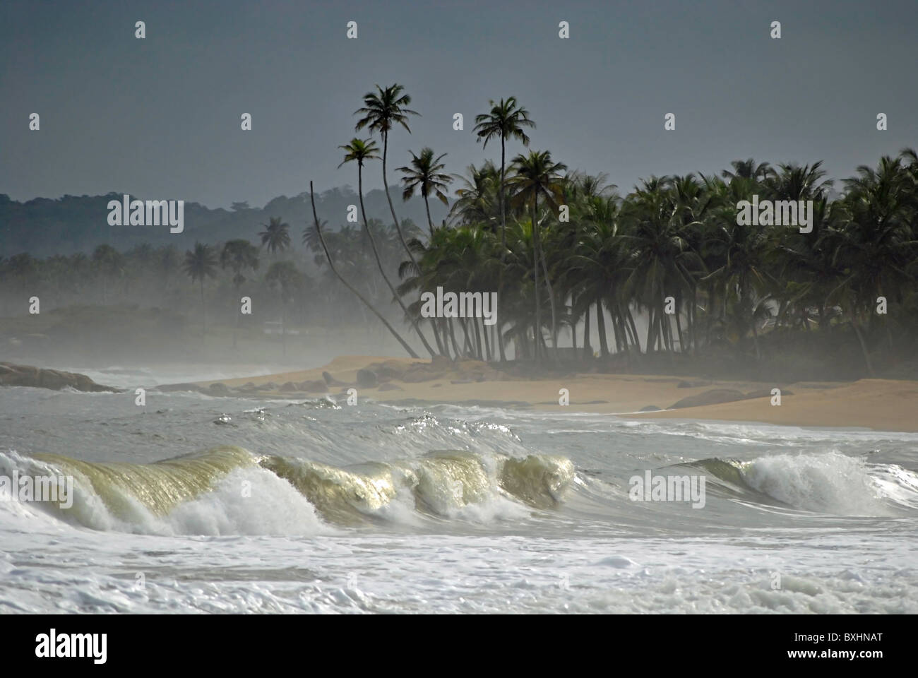 Scène de plage près de Sassandra, Côte d'Ivoire, Afrique de l'Ouest Banque D'Images