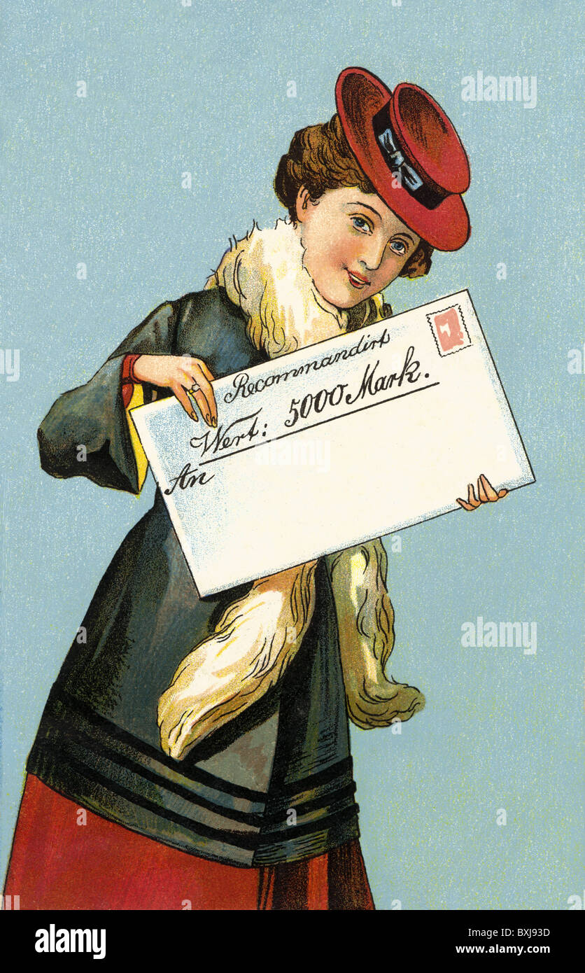 Argent / finance, chèques, femme avec lettre assurée, 5000 Reichsmark, affranchissement, 1905, droits supplémentaires-Clearences-non disponible Banque D'Images