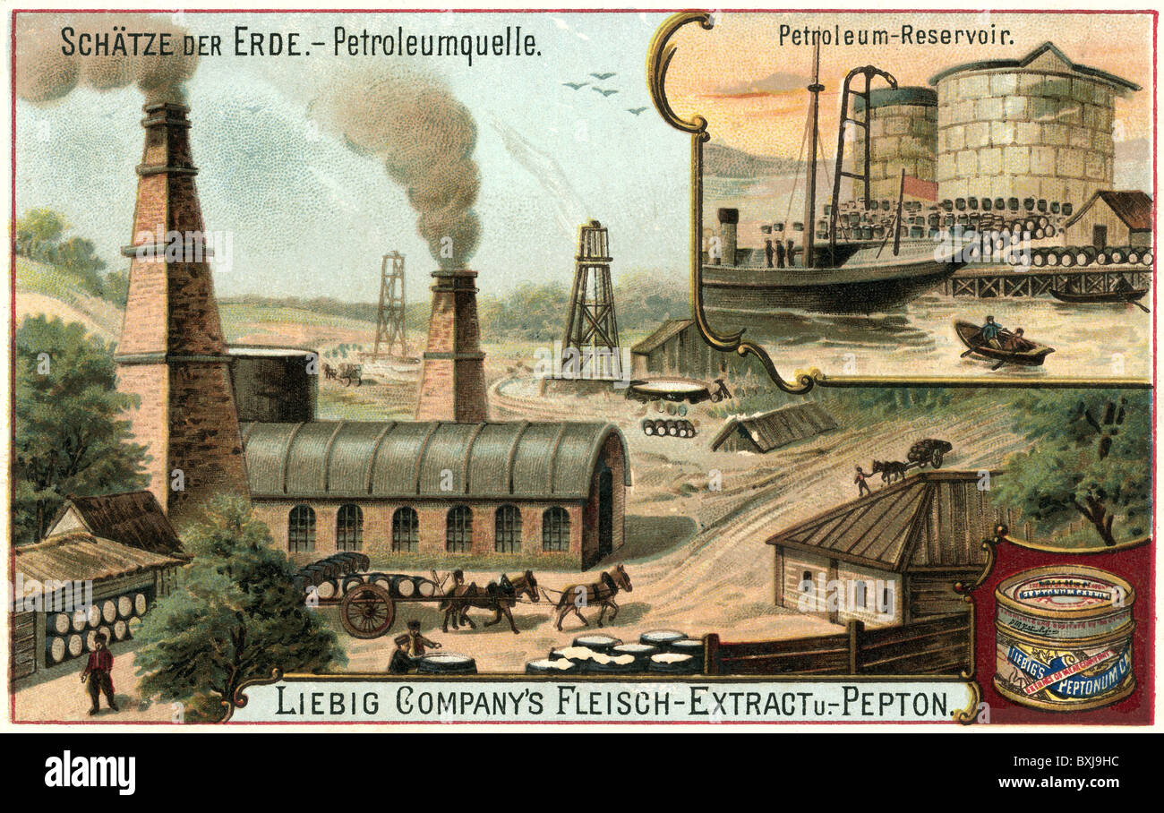 Industrie, usines, production d'essence, carte de collection Liebig, Allemagne, vers 1900, droits additionnels-Clearences-non disponible Banque D'Images