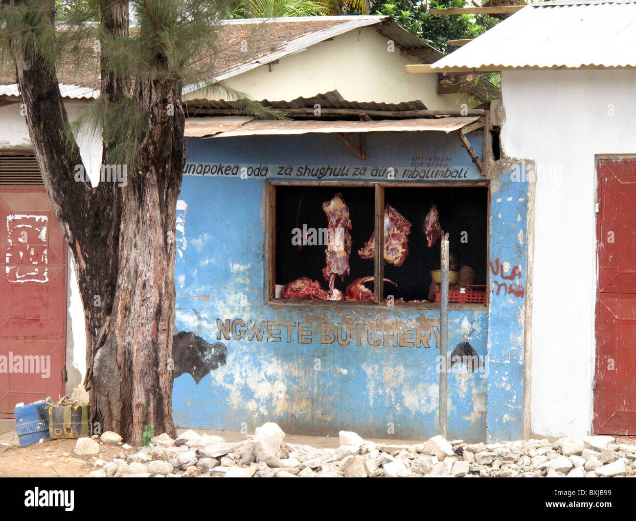 Village de bouchers à Zanzibar Banque D'Images