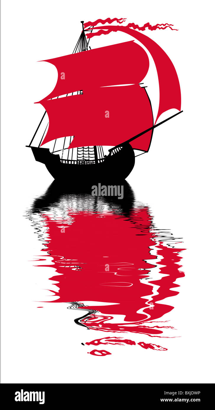 Illustration de l'espadon voilier avec voile rouge Banque D'Images