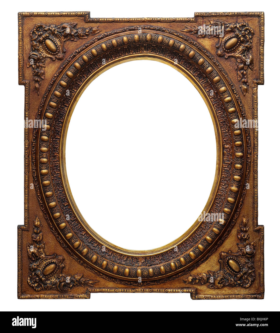 Cadre photo en bois vintage doré ovale (isolated with clipping path) Banque D'Images