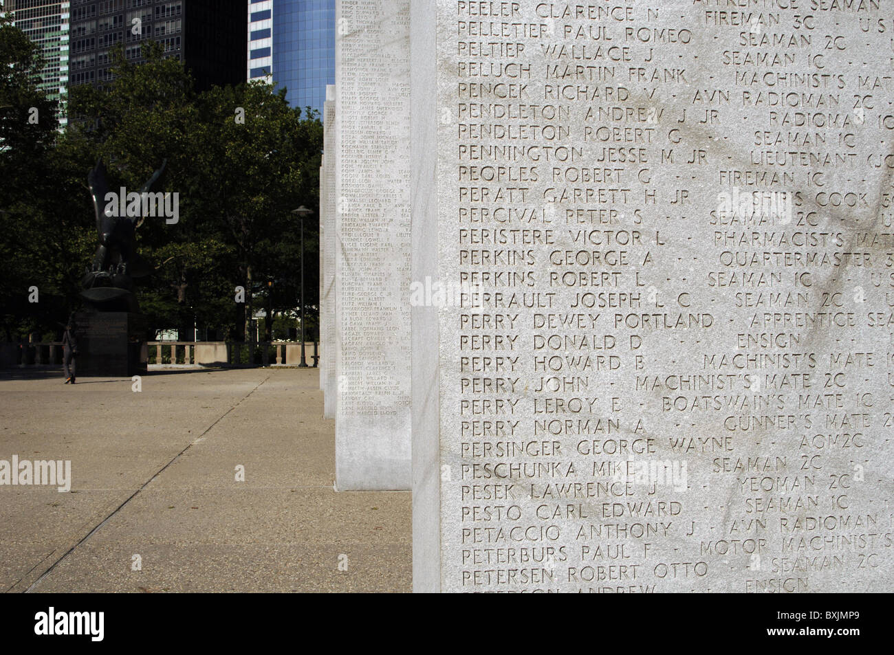 United States. New York. Seconde Guerre mondiale's memorial dans Battery Park. Banque D'Images