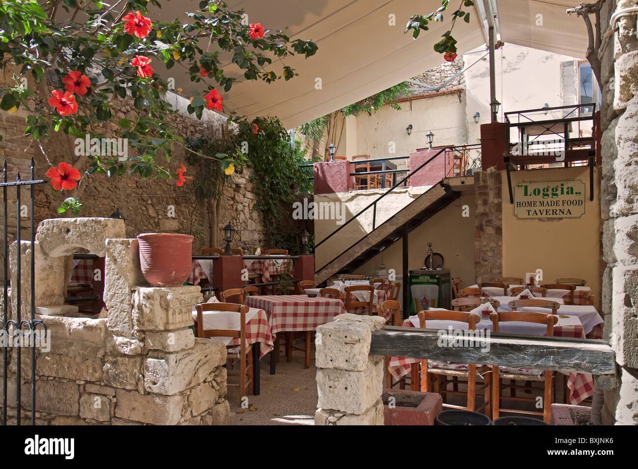 La Crète Rethymnon Vieille Ville Restaurant Banque D'Images