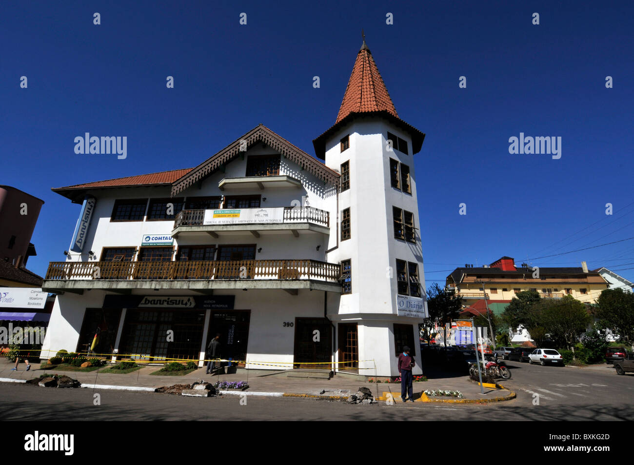 Établissement commercial bâtiment avec style typiquement européen, Nova Petropolis, Rio Grande do Sul, Brésil Banque D'Images