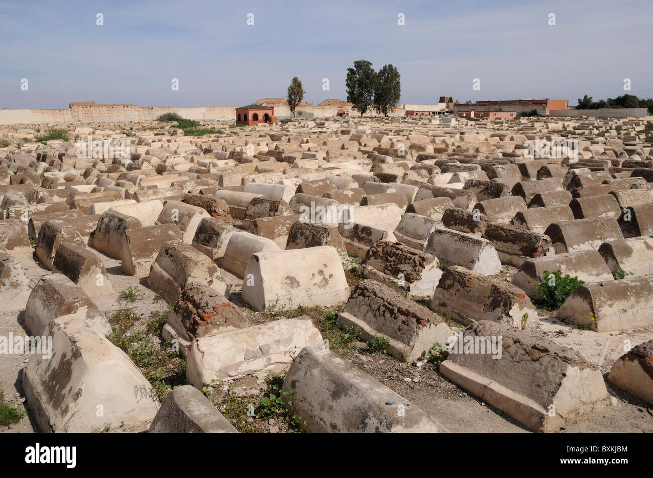 Aperçu de l'Miarra (Cimetière juif ) dans le quartier juif, Mellah de Marrakech, Banque D'Images