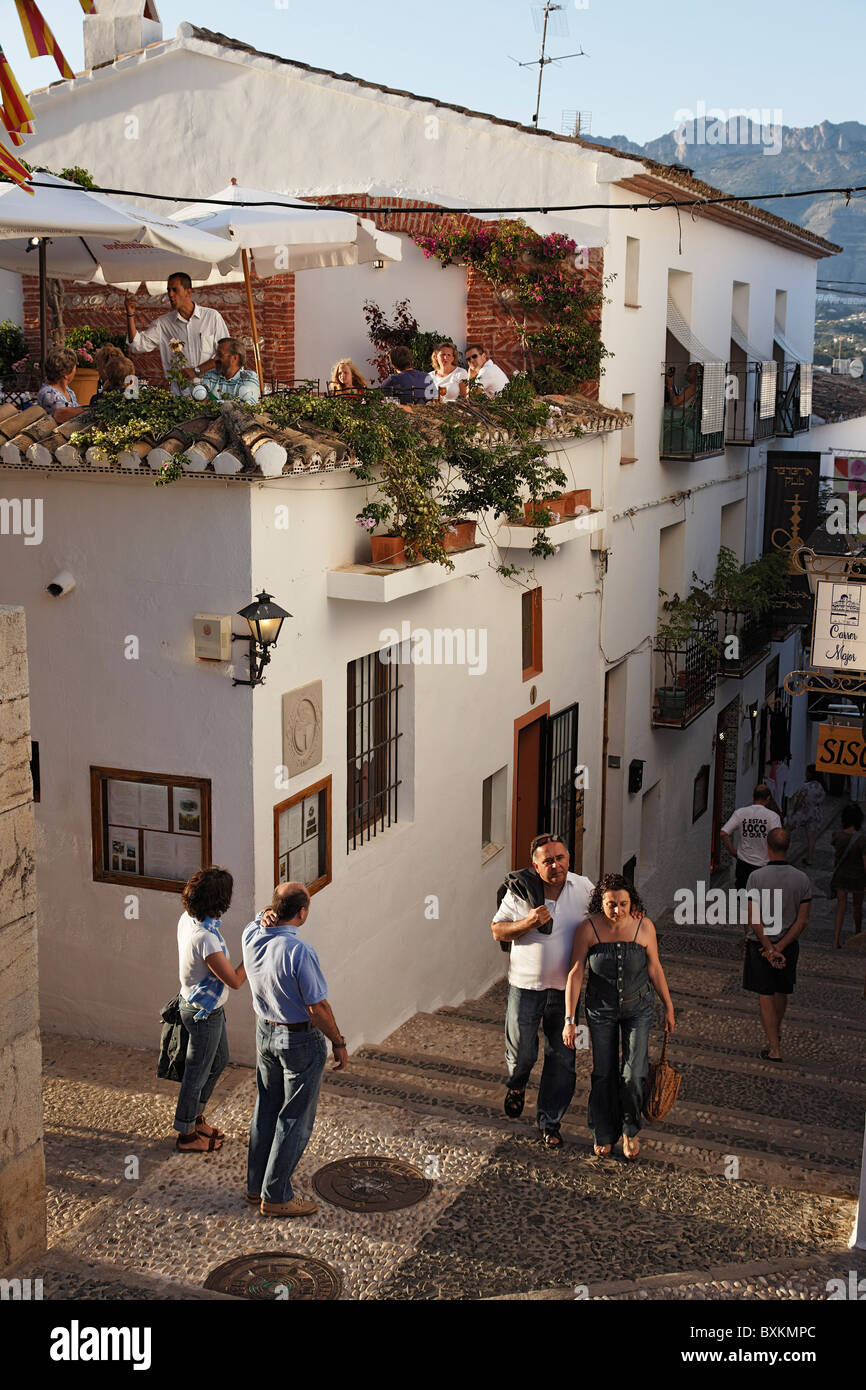 Restaurant dans la vieille ville d'Altea, Alicante, Espagne Banque D'Images