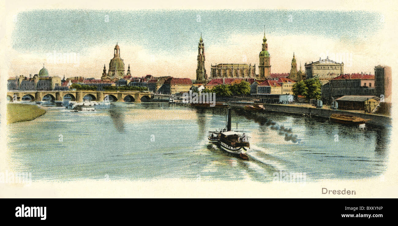 Géographie / Voyage, Allemagne, Saxe, Dresde, vue sur la ville avec l'Elbe et le pont d'Augustus, lithographie, vers 1901, droits supplémentaires-Clearences-non disponible Banque D'Images