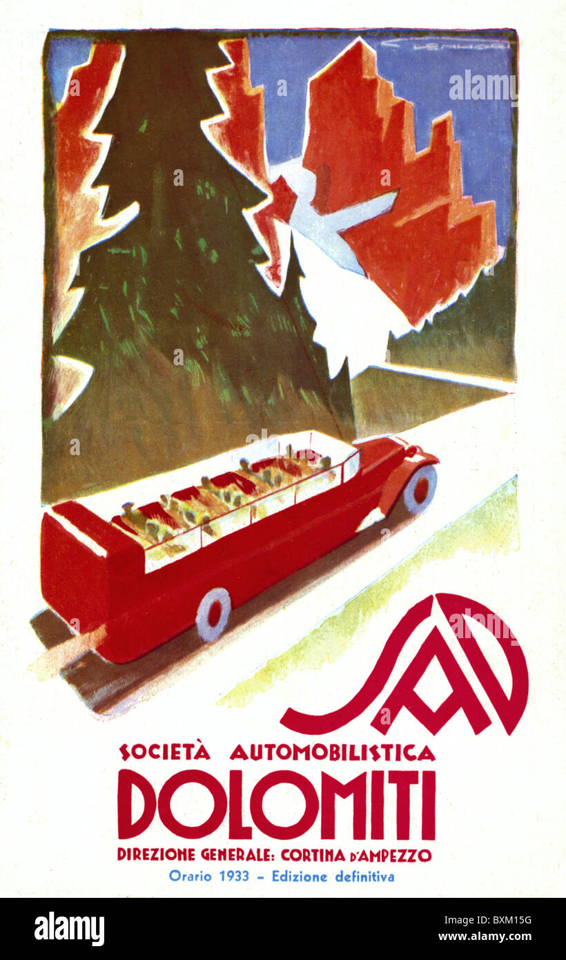 tourisme, calendrier, Societa Automobilistica Dolomiti (SAD), couverture, Tyrol du Sud, Italie, 1933, droits additionnels-Clearences-non disponible Banque D'Images