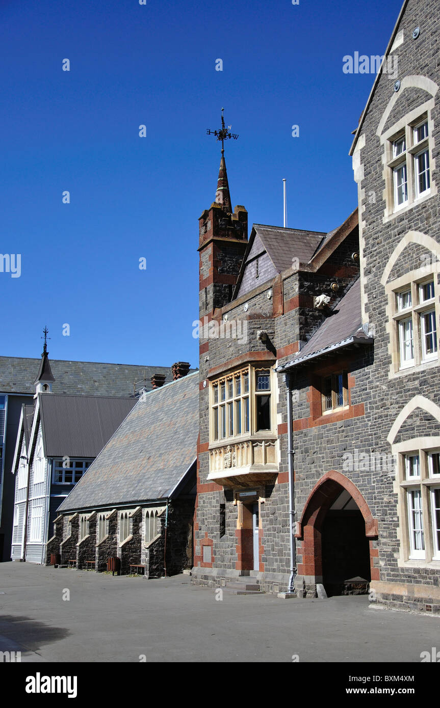 Grande École et Hare Memorial Library sur Quadrangle, Christ's College, Rolleston Avenue, Christchurch, Canterbury, île du Sud, Nouvelle-Zélande Banque D'Images