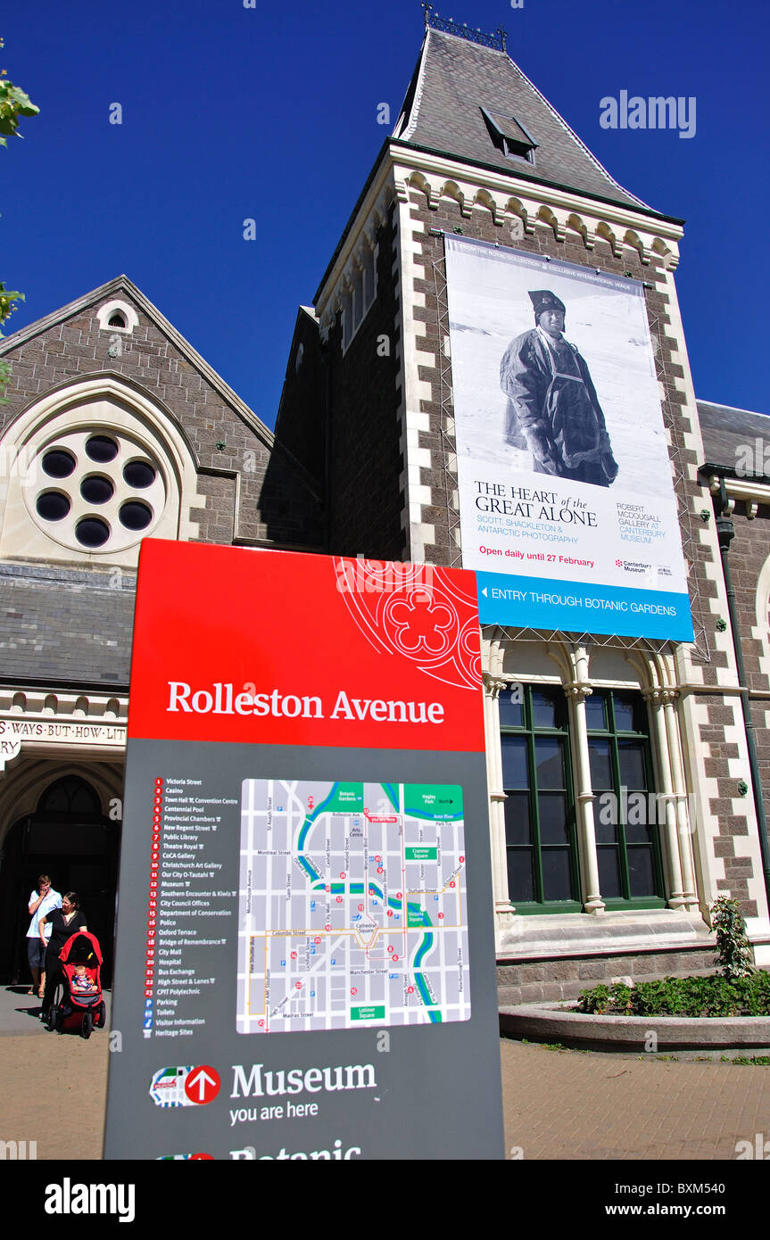 Musée de Canterbury et plan de la ville, Avenue Rolleston, Christchurch, Canterbury, île du Sud, Nouvelle-Zélande Banque D'Images