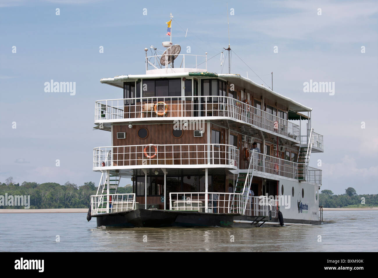 Rivière la rivière Manatee explorer en bateau sur le fleuve Napo, l'Amazonie équatorienne Banque D'Images