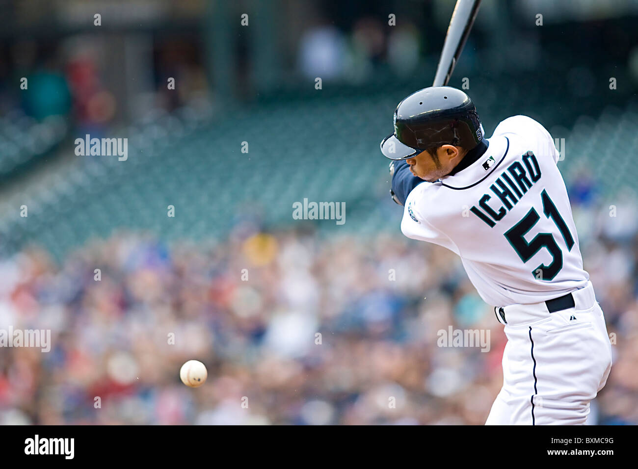 Mariners de Seattle au bâton de baseball Ichiro Suzuki à Safeco Field Banque D'Images