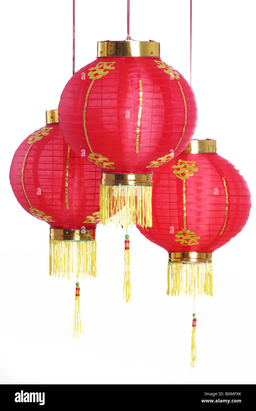 Nouvel an chinois,lanternes isolé sur fond blanc. Banque D'Images