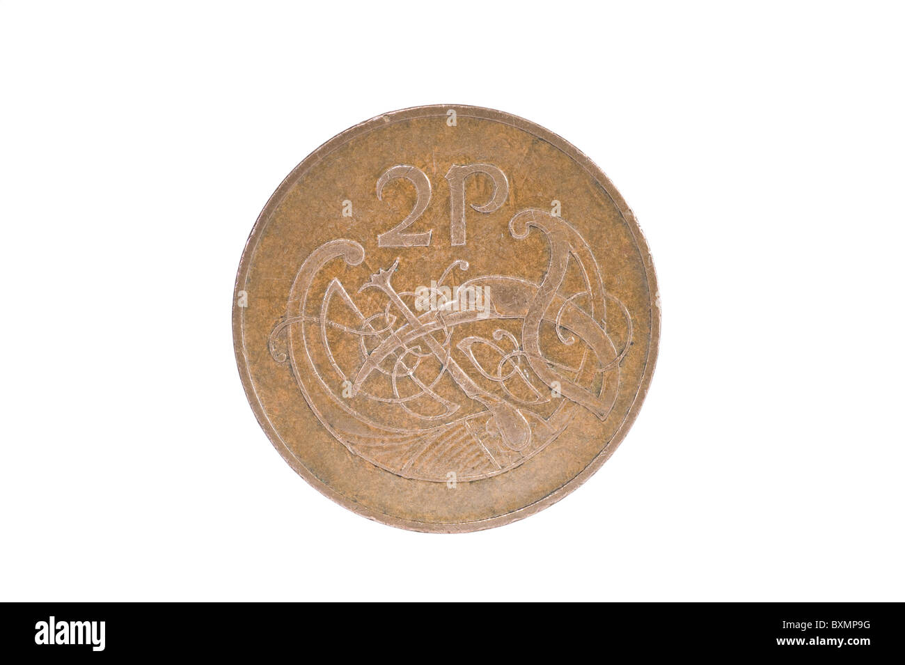 Conception gaélique irlandais sur une pièce de 2p à partir des années 1970 Banque D'Images