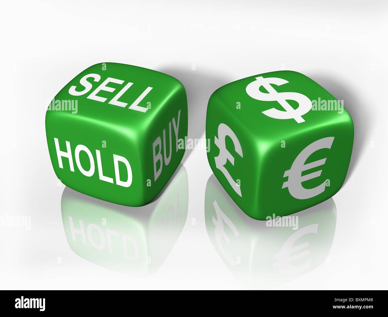 Deux dés montrant la nature de jeu de l'achat et la vente de service Banque D'Images