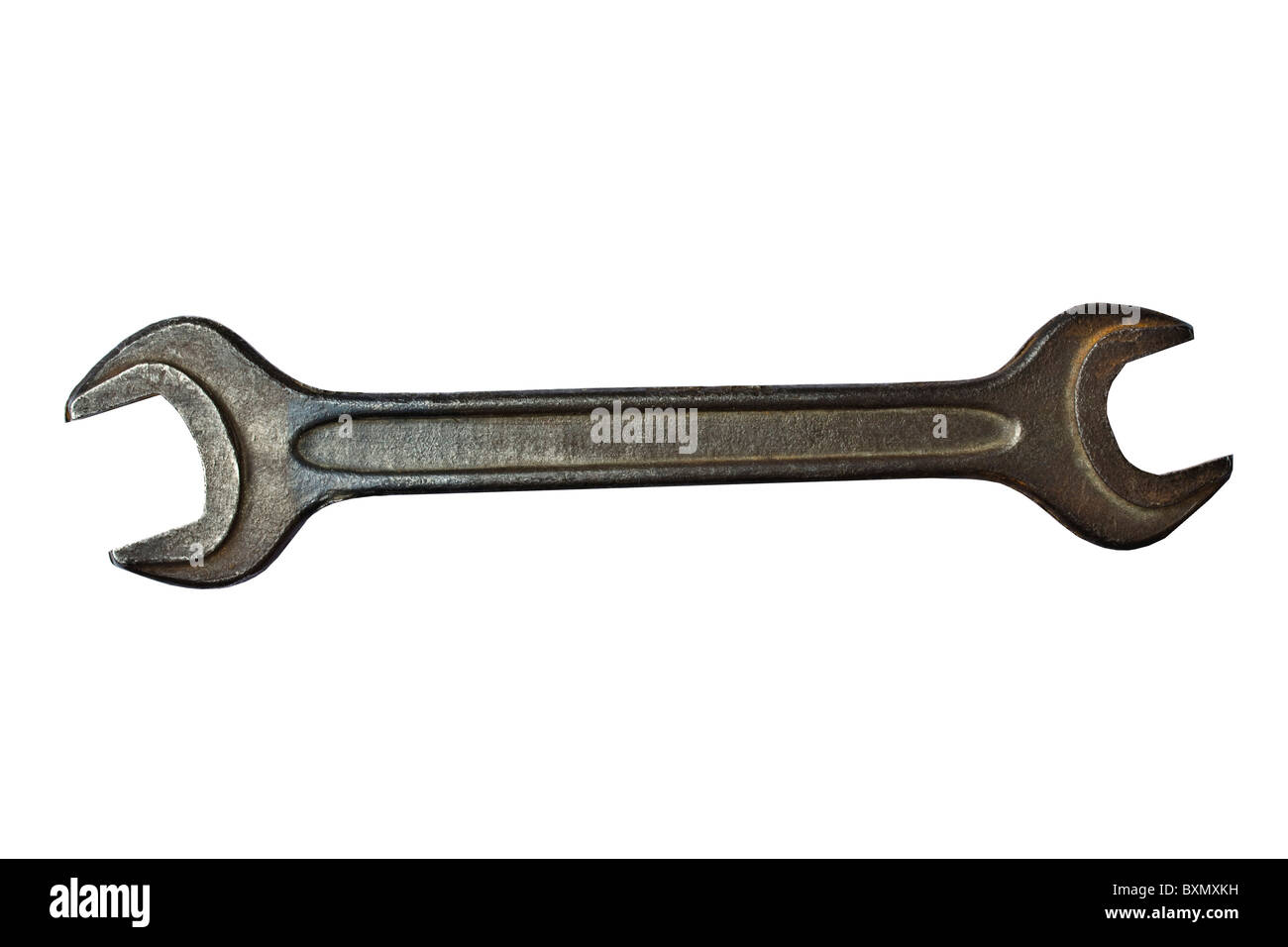 Une vieille clé dynamométrique isolé sur fond blanc Banque D'Images
