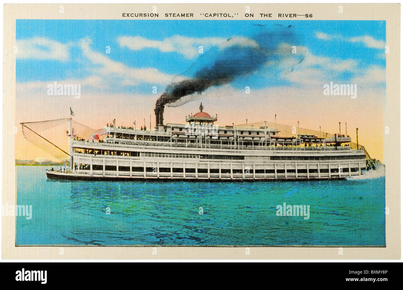 Bateau à vapeur d'excursion 'Capitol' sur la rivière -- vintage carte postale Banque D'Images
