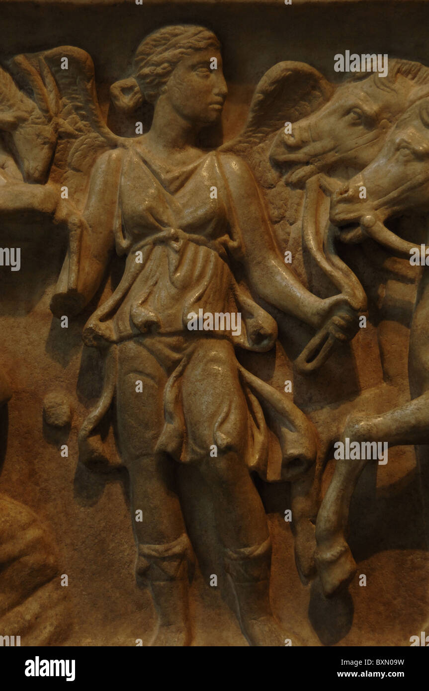 Relief d'un sarcophage illustrant le mythe d'Endymion et Séléné. 2e siècle. Détail. Banque D'Images