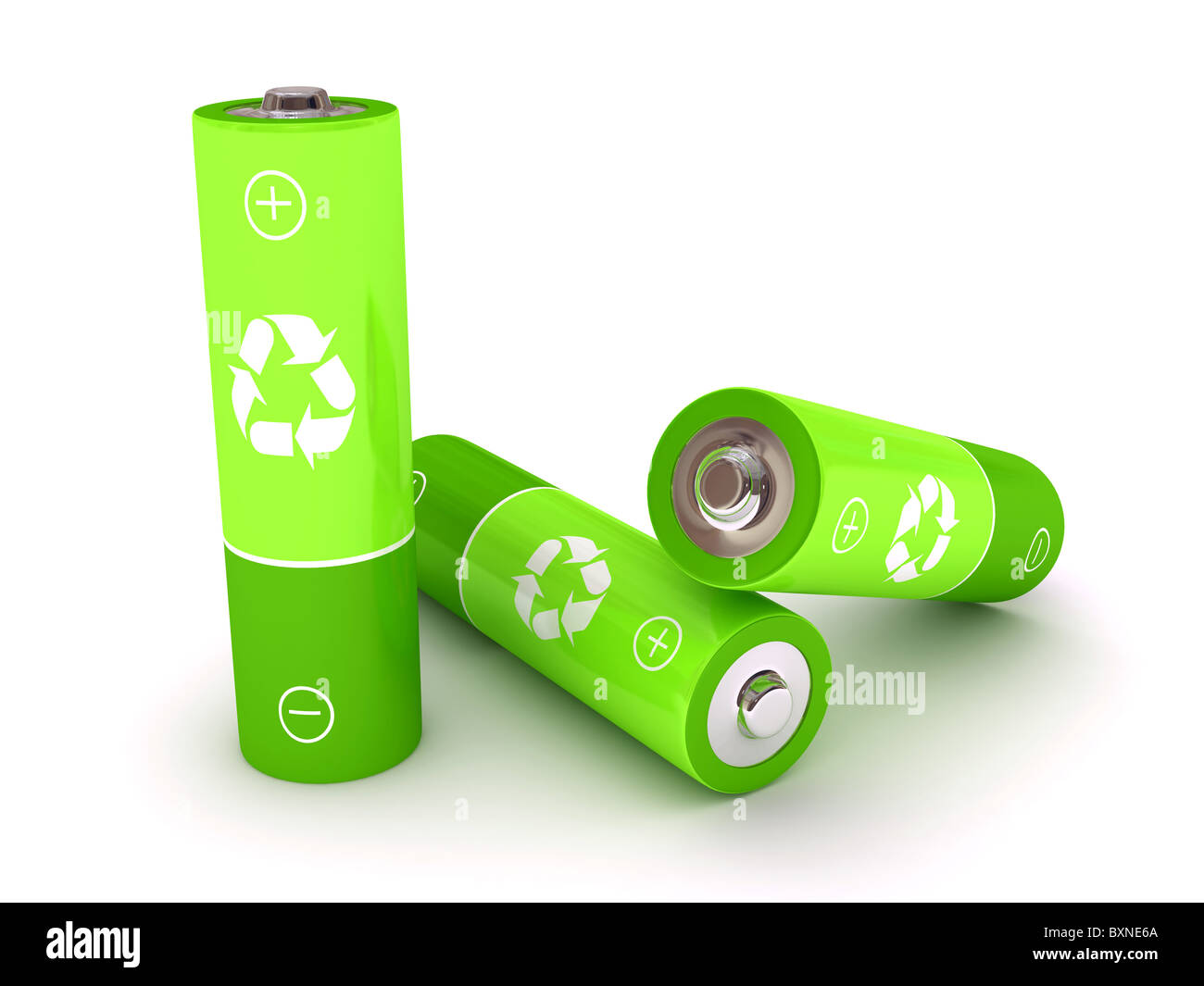Batterie verte sur fond blanc Banque D'Images