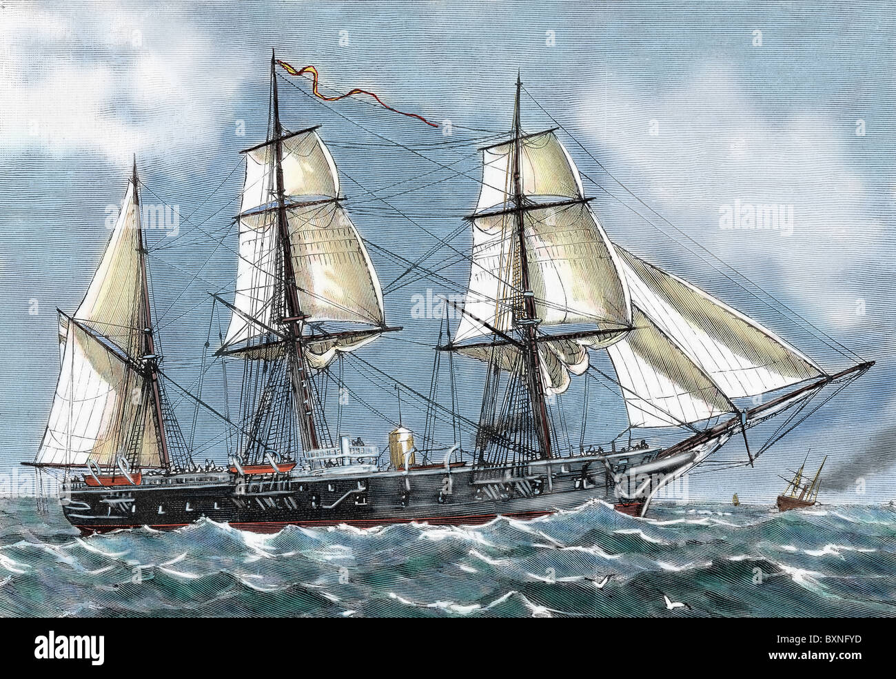 "Frégate Blanca' de la marine espagnole en vue d'un voyage de circumnavigation. Banque D'Images