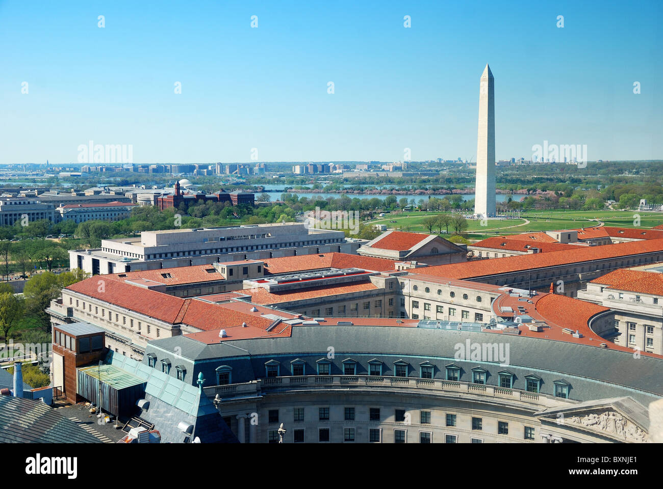 Washington DC vue aérienne avec le Washington monument et l'architecture historique. Banque D'Images