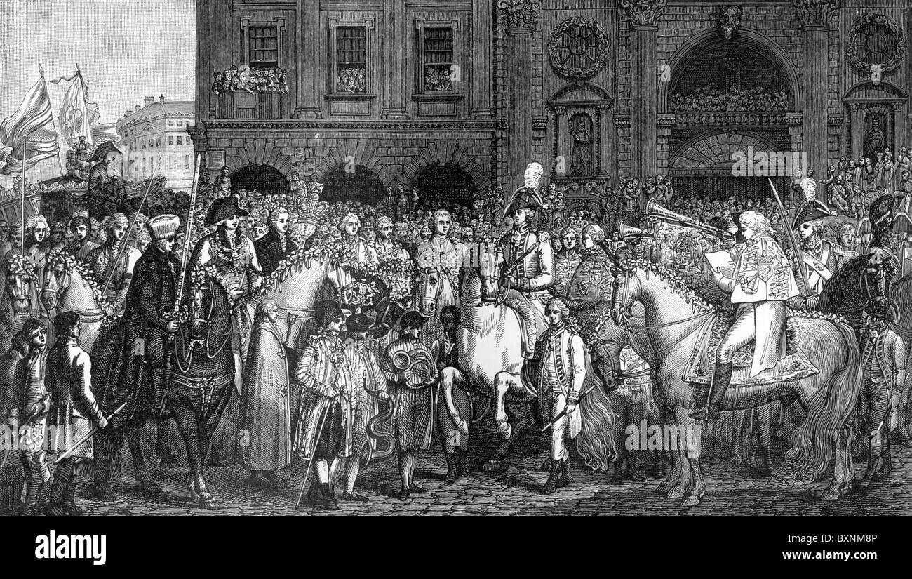 La Proclamation de la paix d'Amiens au Royal Exchange, Londres, 1802 ; noir et blanc Illustration ; Banque D'Images