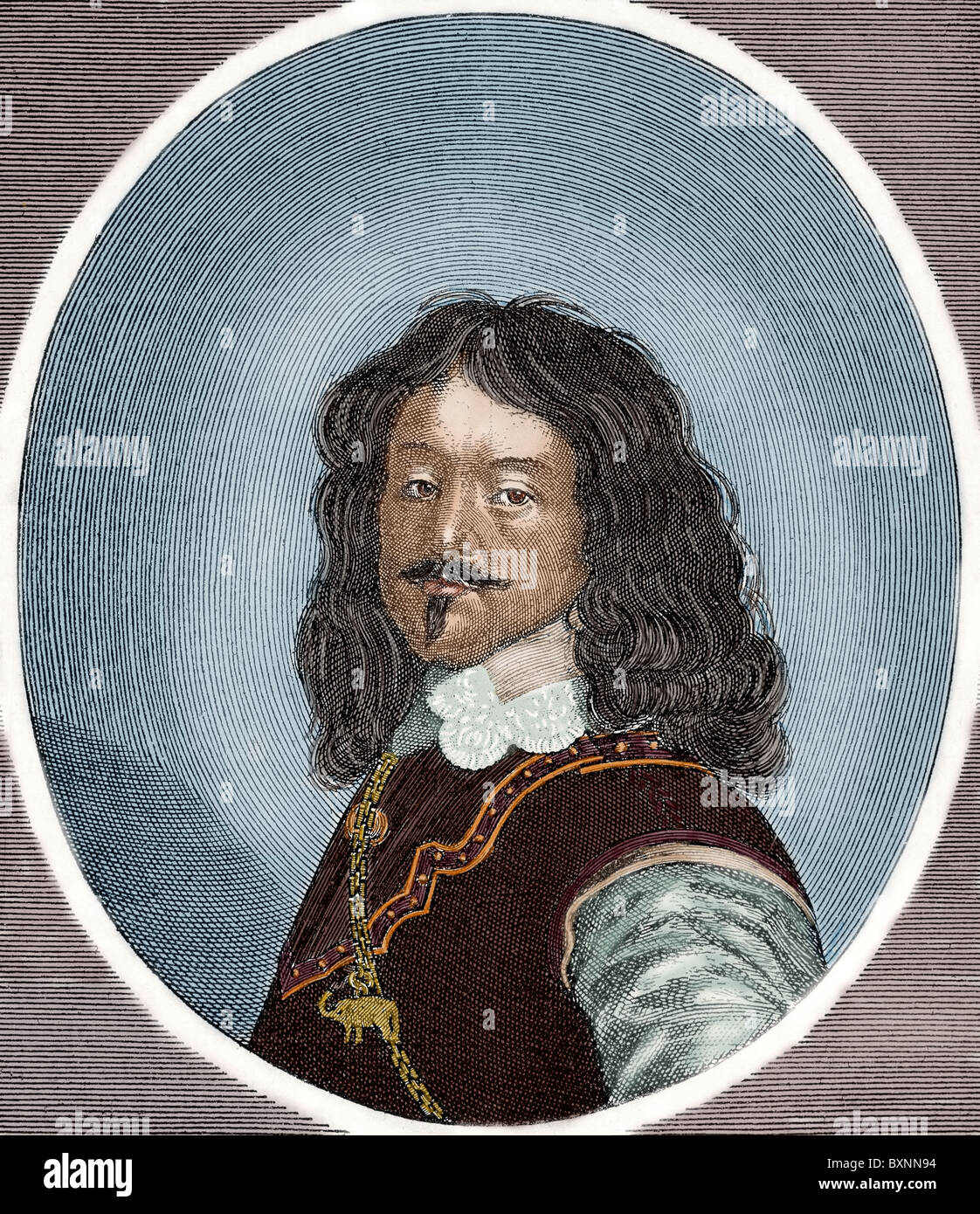 Frédéric III (1609-1670). Roi du Danemark et de la Norvège à partir de 1648 jusqu'à sa mort. Gravure en couleur. Banque D'Images