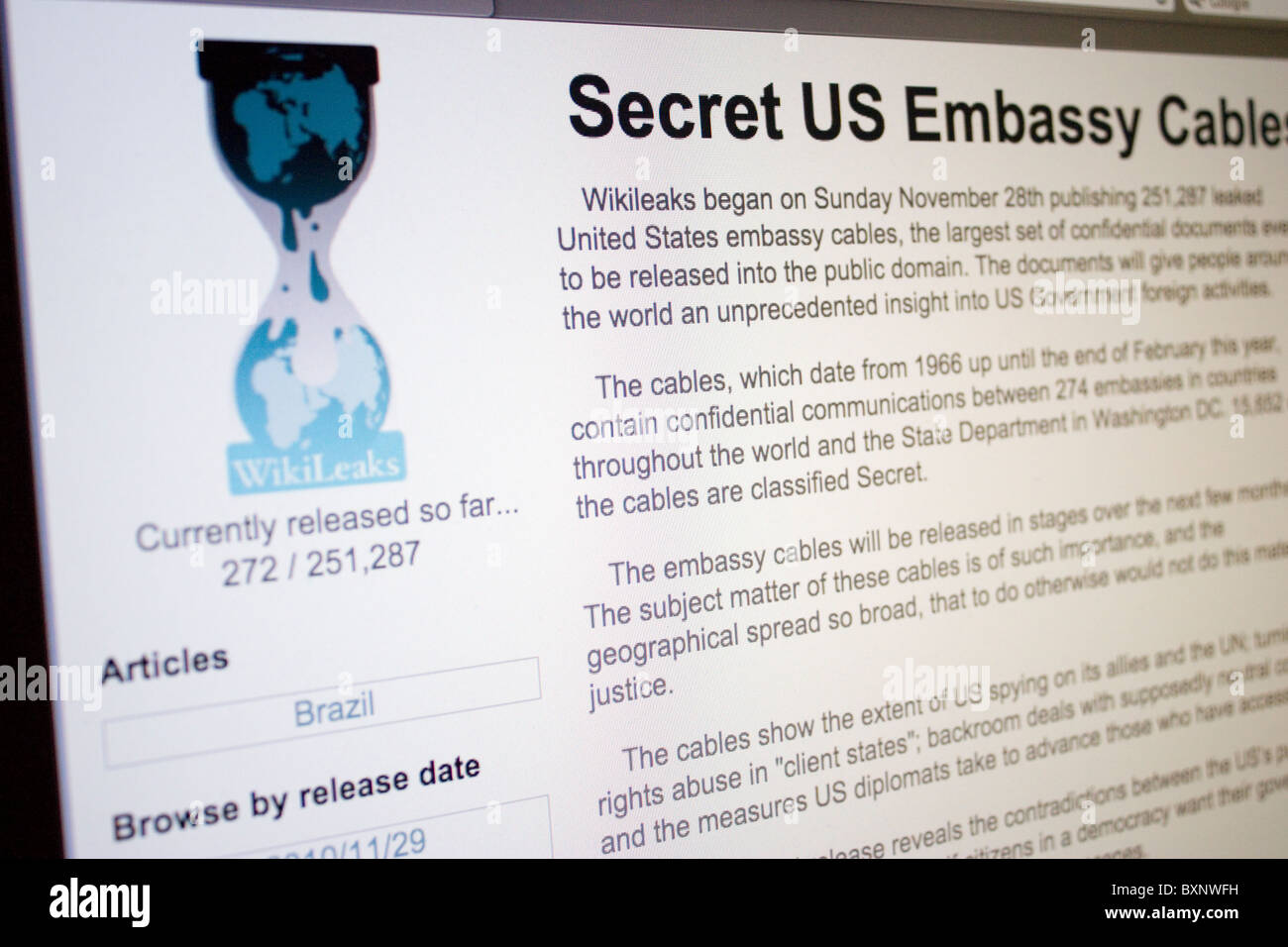 Capture d'écran de site web WikiLeaks Banque D'Images