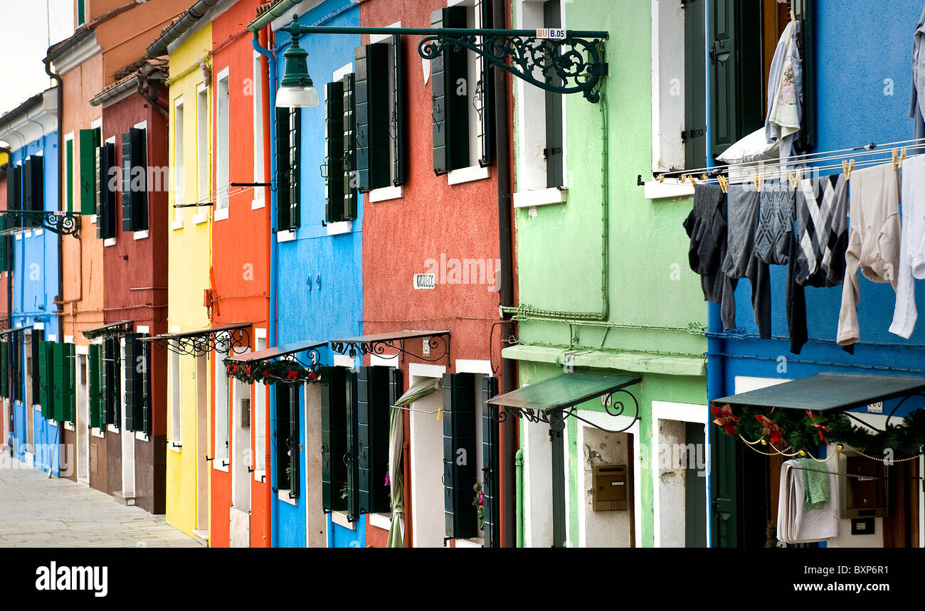 Paysages de l'Île Burano - maisons colorées Banque D'Images