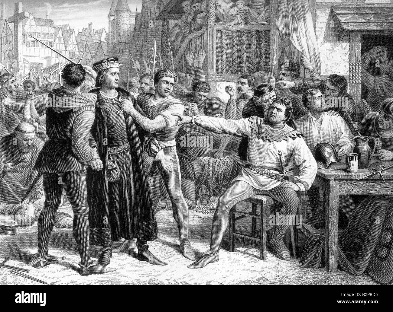 Lord Saye et Sele ont présenté devant Jack Cade, chef de la rébellion de 1450;XVe siècle; Illustration noire et blanche; Banque D'Images