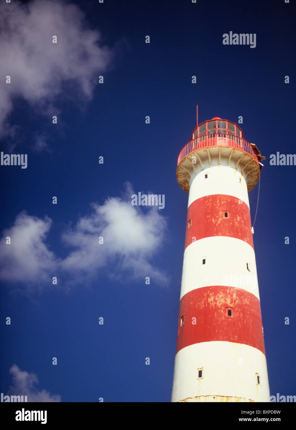 Le rouge et blanc à rayures Morant Point Lighthouse, Close Up Banque D'Images