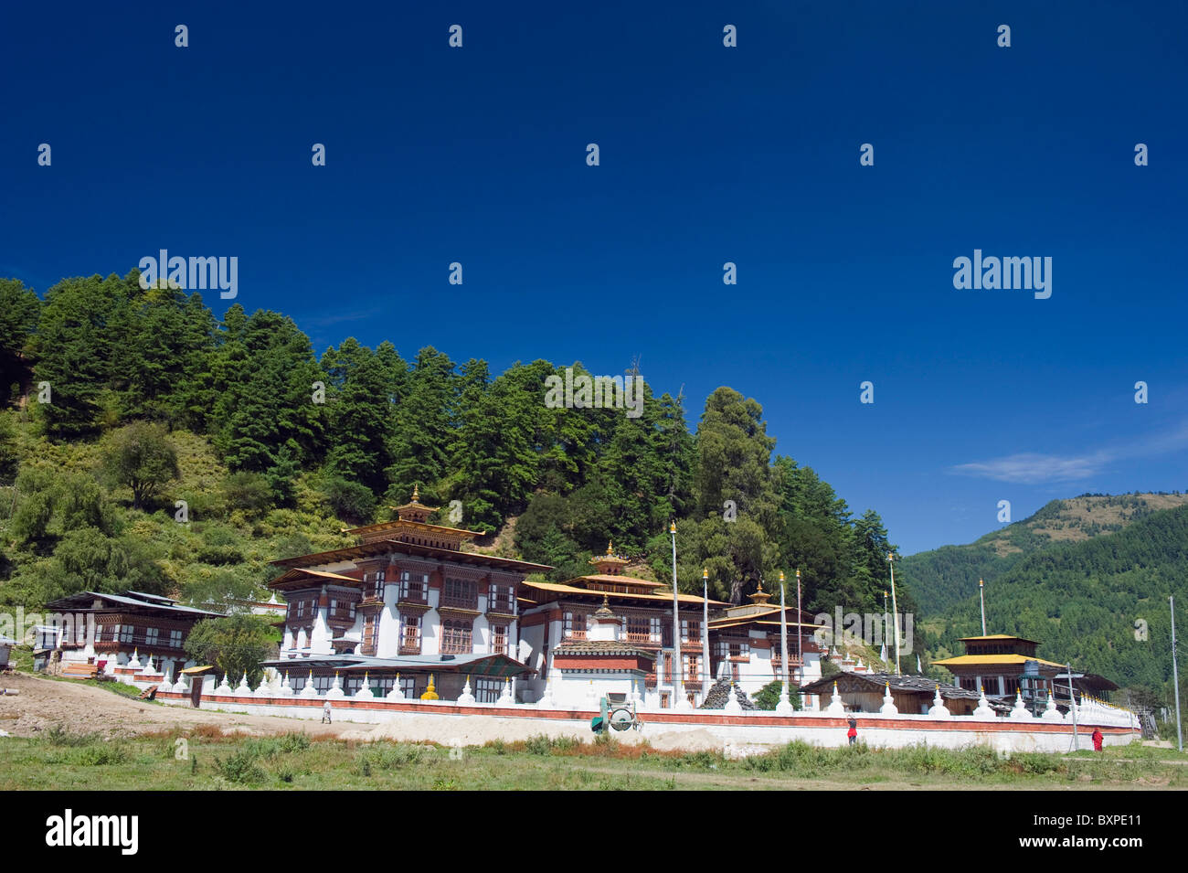 Kurjey Lhakhang temple (1652), Tenpu par Mingyour Jakar, Bumthang, Vallée Chokor, Bhoutan, Asie Banque D'Images