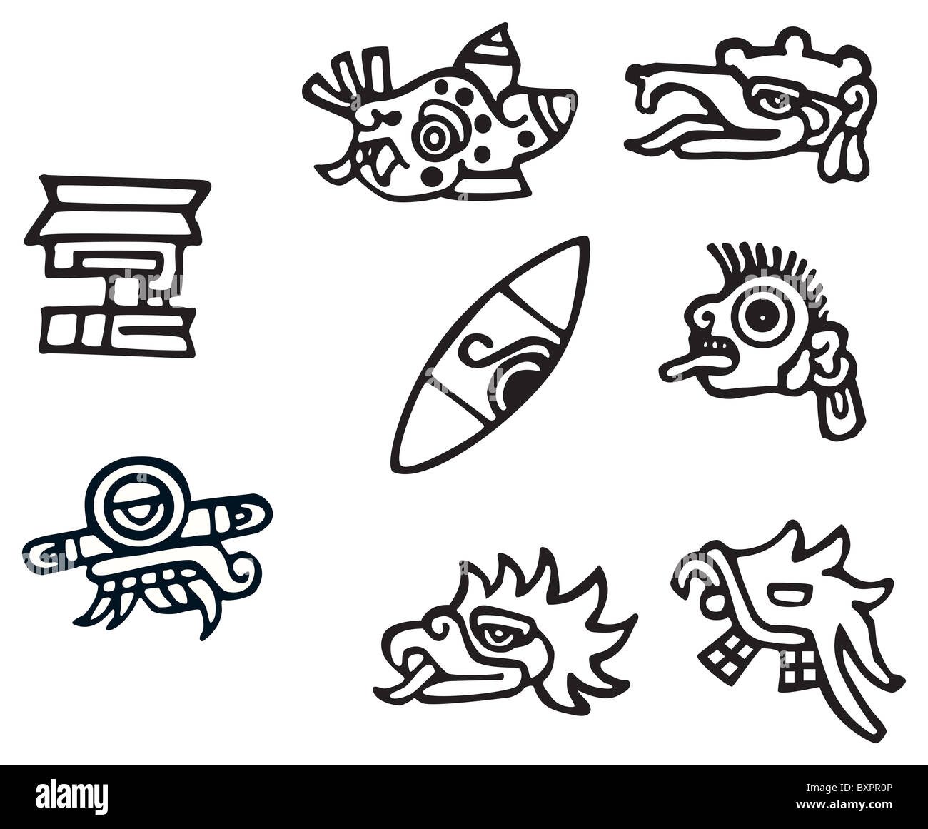 Symboles mayas, de grands dessins pour tatouages Banque D'Images