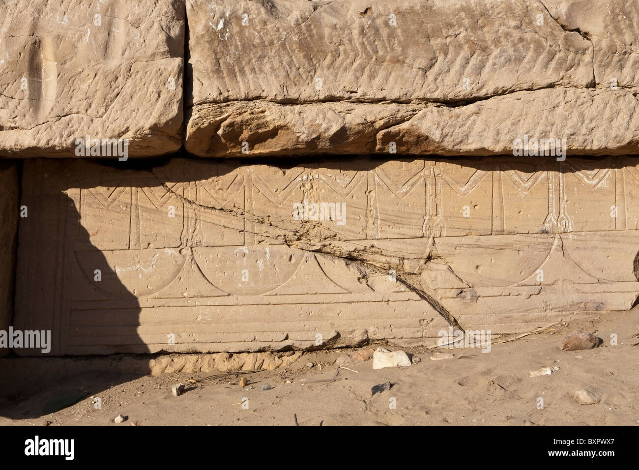 Close up de blocs, Temple de Deir Shelwit dédié à la déesse Isis, près de Malkata, Cisjordanie, Luxor, Egypte Banque D'Images