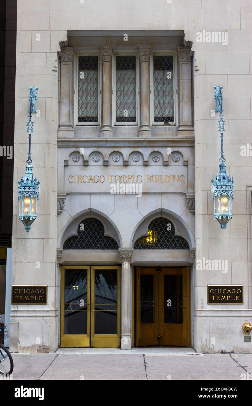 Entrée de Chicago Temple Building, First United Methodist Church of Chicago, Illinois, États-Unis Banque D'Images