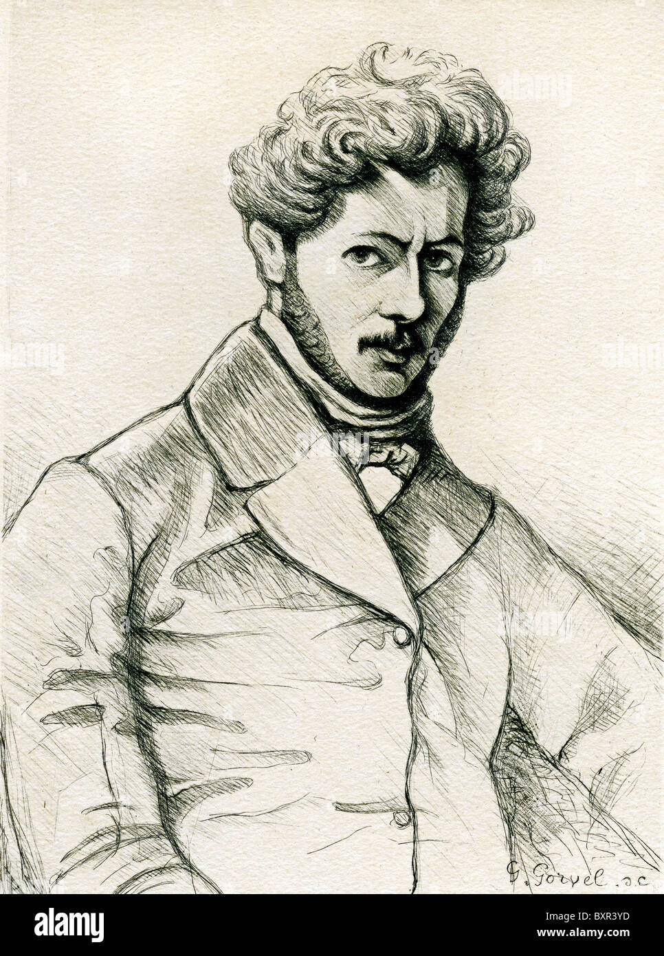 Paul Gavarni (1804-1866) Artiste français & Charicaturist (xixe siècle Gravure Portrait) Banque D'Images