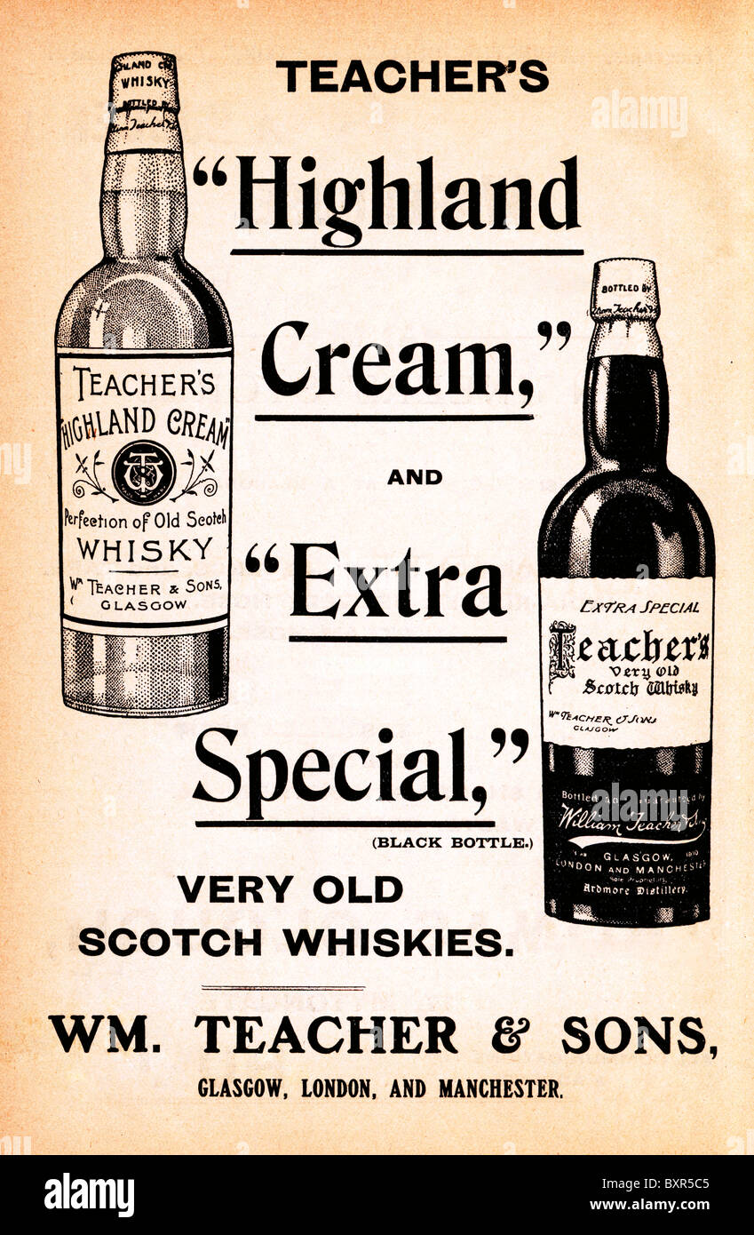 Les enseignants Whisky, 1908 annonce pour Highland Cream très spéciale et très vieux whiskies écossais Banque D'Images