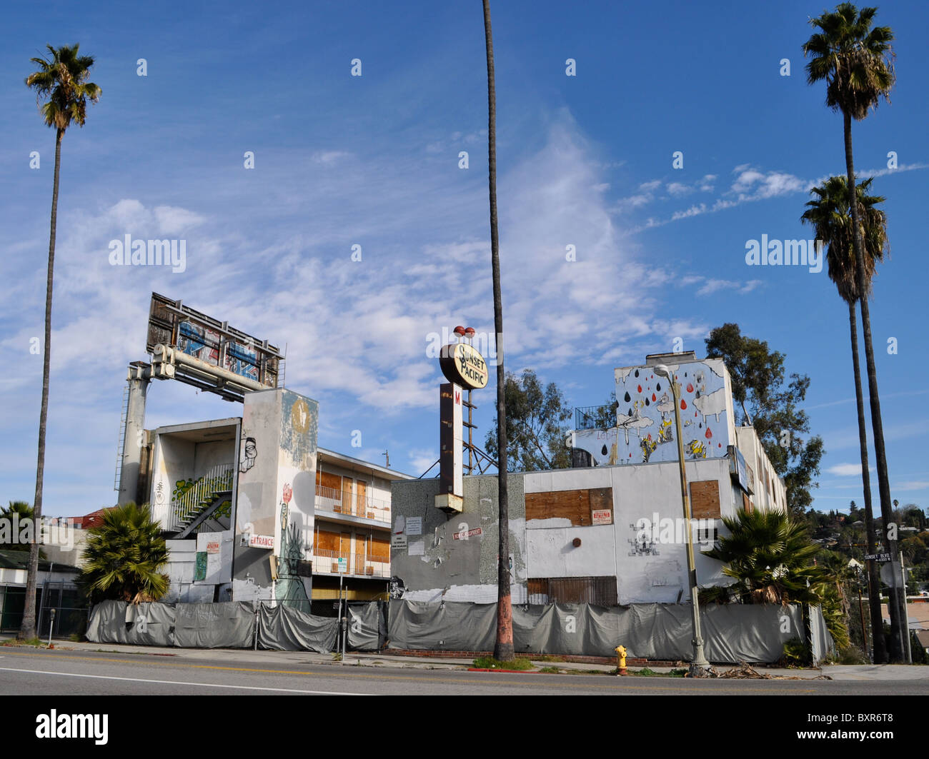 Los Angeles déserte de tournage. Motel Sunset Blvd. L'emplacement des nombreuses scènes. motel miteux LA Endroits d'Hollywood. 1950 motel. Banque D'Images