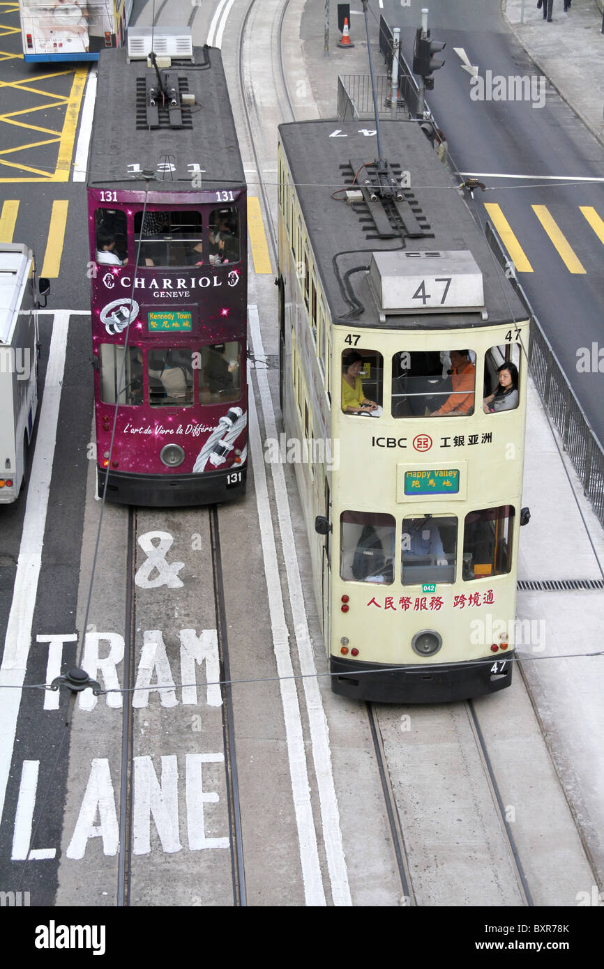 Les Trams à Hong Kong, Chine Banque D'Images